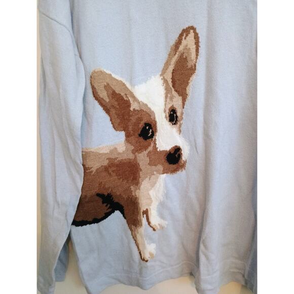 J Jill Sweater Womens Medium Blue Corgi Dog Print Casual Lightweight Pullover - Picture 4 of 8